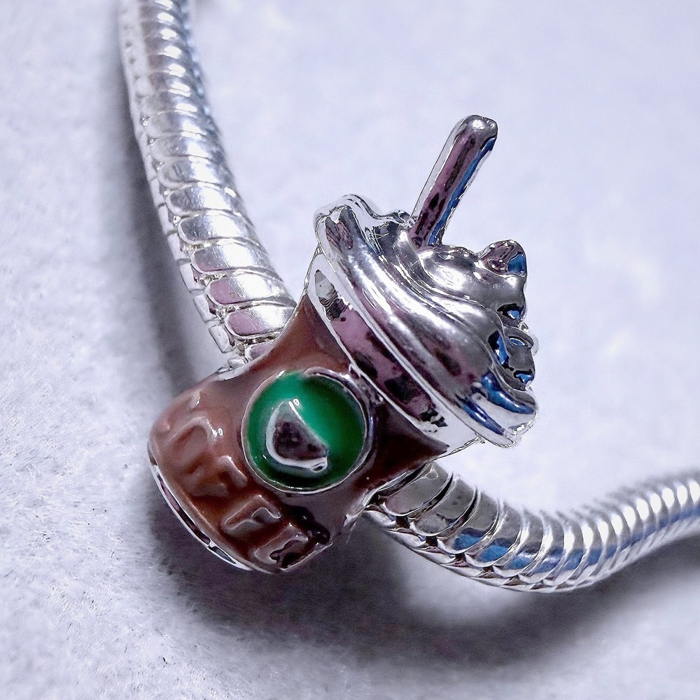 Iced Coffee Cup Charm Silver Brown Green Beverage fits PANDORA